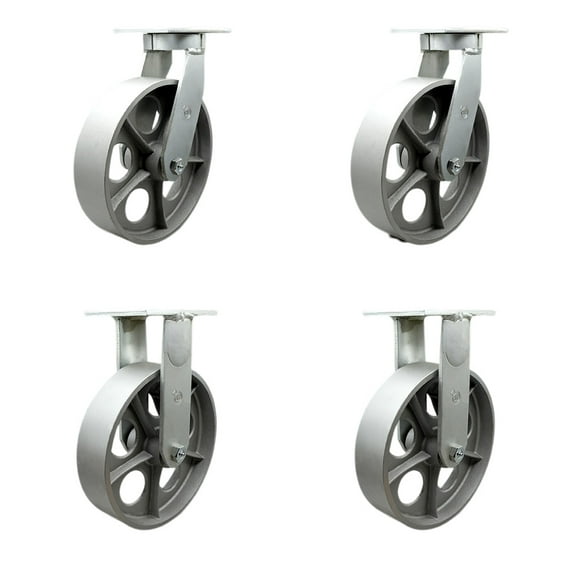12 Inch Heavy Duty Semi Steel Cast Iron Caster Set 2 Swivel Locks 2 Rigid SCC