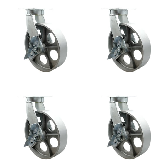 12 Inch Heavy Duty Semi Steel Cast Iron Swivel Caster Set with Brakes Set 4 SCC
