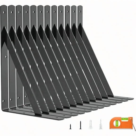 12 Inch Heavy Duty Shelf Bracket Wall Shelf Brackets 90 Degree Bracket 250 LBS Max Load Mounting Hardware Include Black 12Pack