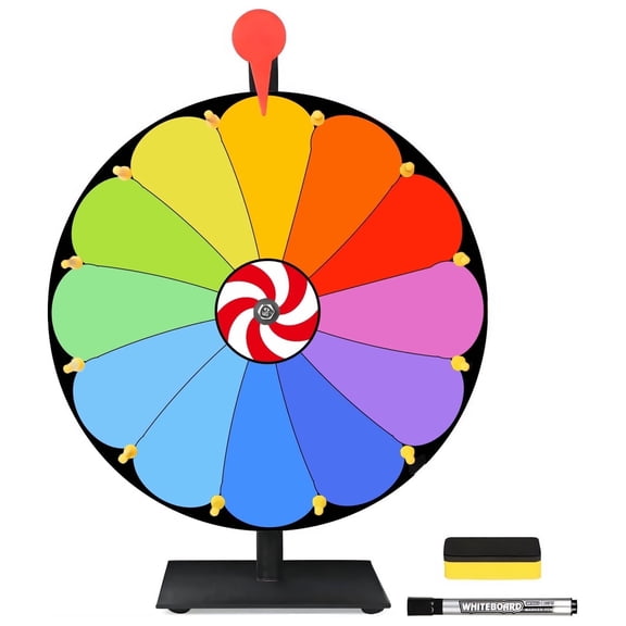 LUFF 12 inch Heavy Duty Spinning Prize Wheel - 12 Slots Color flower Pattern Tabletop Roulette Spinner of Fortune Spin with Dry Erase Marker and Eraser，Fortune Spinning Game,Carnival