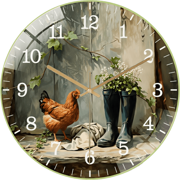 12 Inch Hen, Rooste Glass Wall Clock, Chicken Farmhouse Home Decor(3030cm)