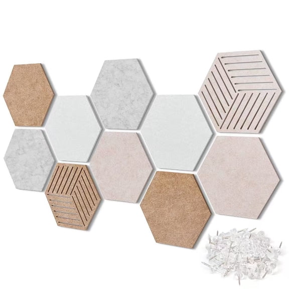 12 Inch Hexagon Cork Board Tiles for Wall DecorFelt Bulletin Board Set, DIY Soundproofing Wall Panels for Home Office Classroom Organization(RL 10 PCS)