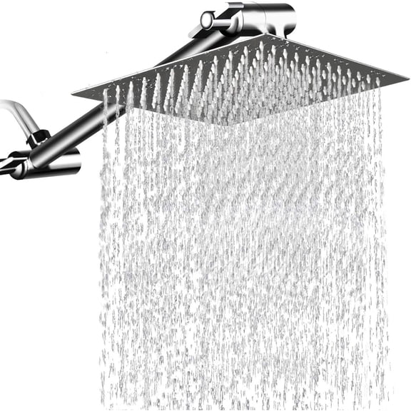 12 Inch Square Rain Showerhead with 11 Inch Adjustable Extension Arm,Large Stainless Steel High Pressure Shower Head,Ultra Thin Rainfall Bath Shower with Easy to Clean and Install