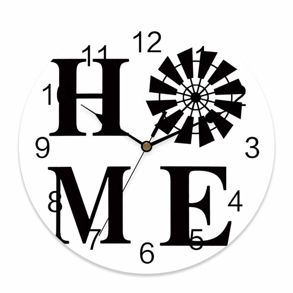 12 Inch Home Sign Wall Clock, Windmill Rustic Farmhouse Battery Operated Silent Non Ticking Clocks, Easy to Read Round Wall Clock for Kitchen/Living Room/Bedroom/Bathroom