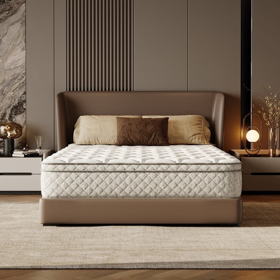 12 Inch Hybrid Full Mattress in a Box, Memory Foam and Pocket Spring for Pressure Relief and Zoned Support, Medium Firm with CertiPUR-US & OEKO-TEX, Grey White