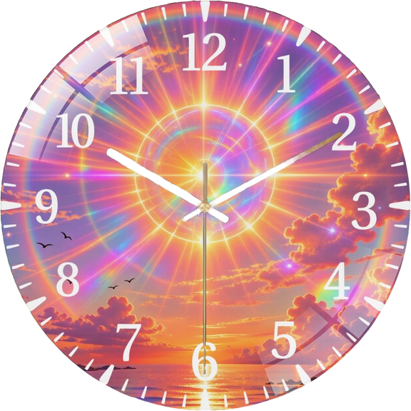 12 Inch Iridescent Sun Celestial Sun Decor Glass Wall Clock for Wall Decor , Office Room, Living Room Style 1212inch(3030cm)