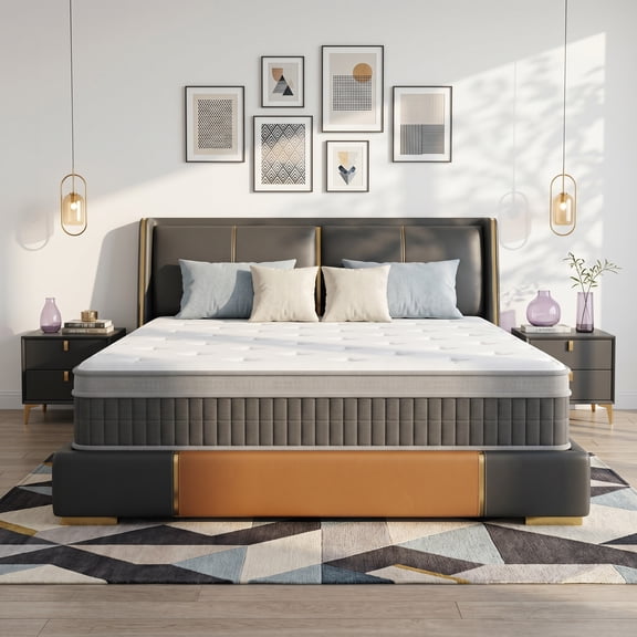 12 Inch KIng Size Medium Firm Hybrid Mattress, Breathable Wave Foam, Pocket Coils with Edge Support