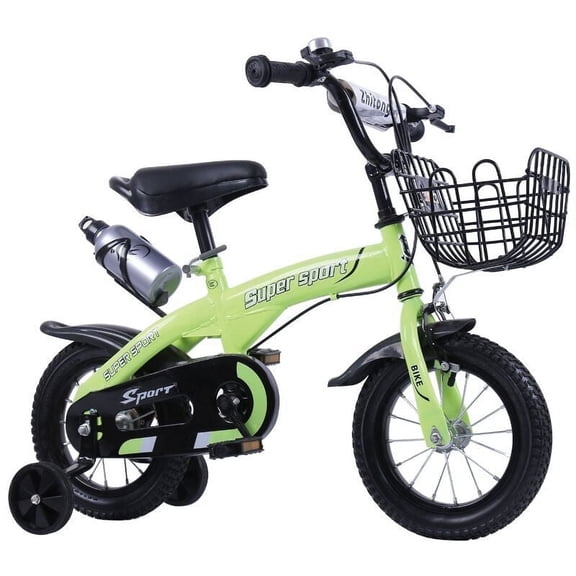 12 inch Kids Bike with Training Wheels, Height Adjustable Kids Bicycle with Basket/Water Bottle, Xmas Birthday Gift for Girls Boys Toddlers Kids 3-5