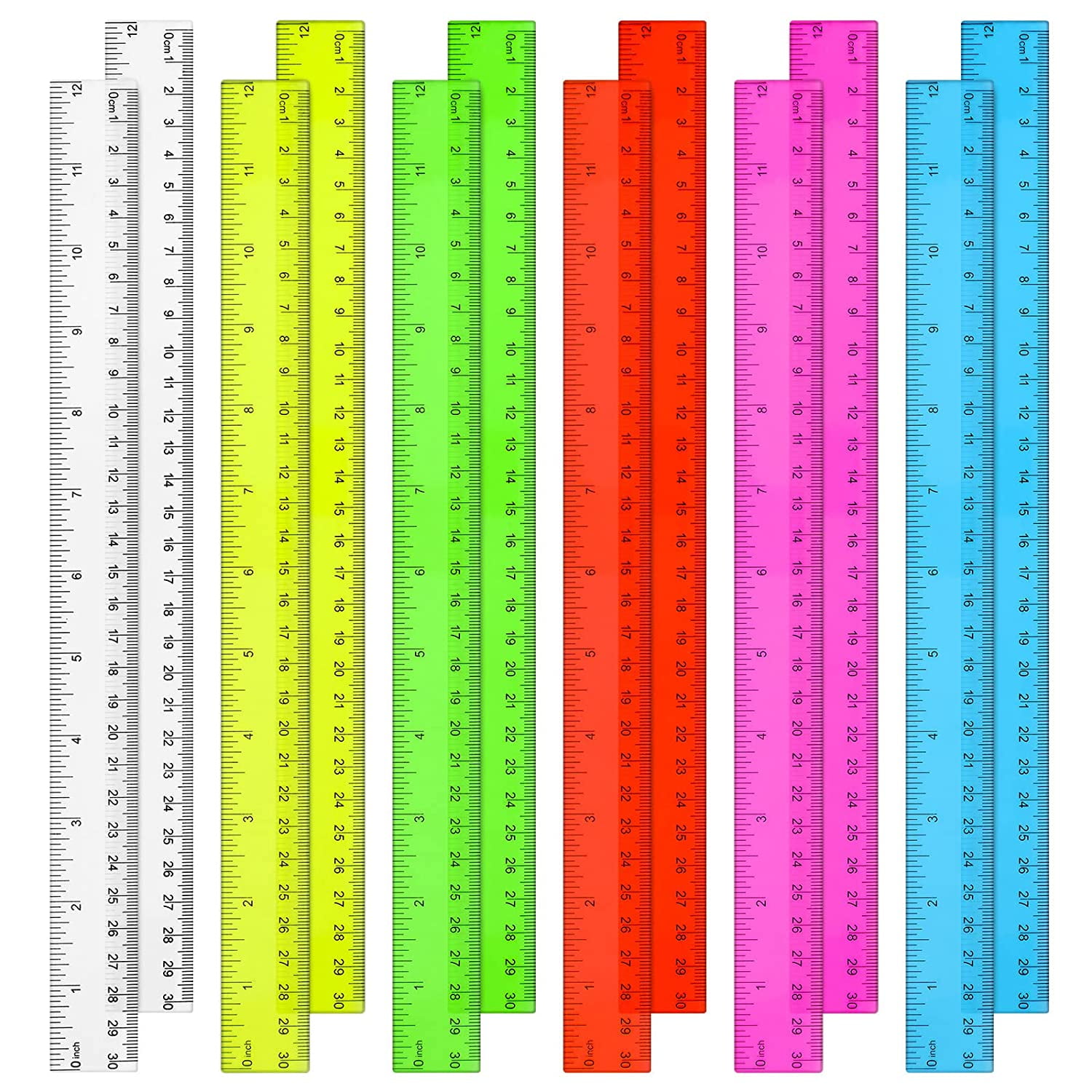 Rulers 4 Pack - Rulers 12 Inch, Rulers for Kids Great for School, Classroom  - Wo