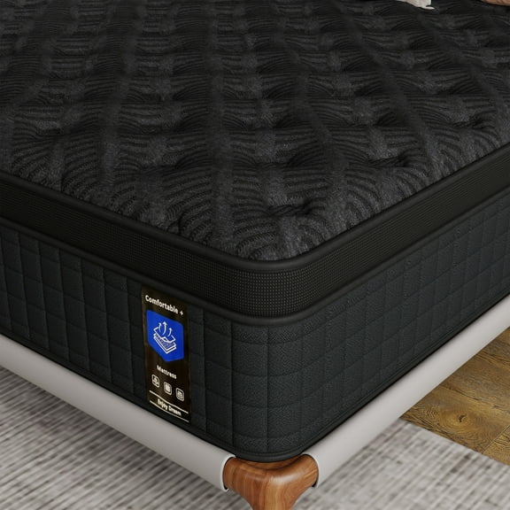 12 Inch King Size Euro Top Mattress, Hybrid Material with Memory Foam, Medium Firm, Grey, Bed in a Box, Individual Pocket Springs for Back & Lumbar Support, Motion Isolation & Pressure Relief