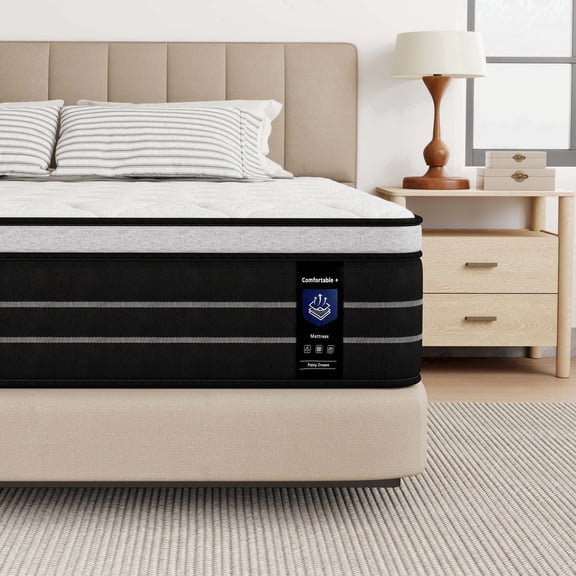 12 Inch King Size Hybrid Mattress with Individually Wrapped Coils, Pain-Relief Support, Mattress in a Box, CertiPUR-US Certified