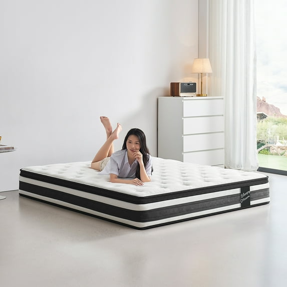 12 Inch King Size Mattress,Breathable Memory Foam Hybrid Mattress Knitted Cover,Individual Pocket Spring,Adult