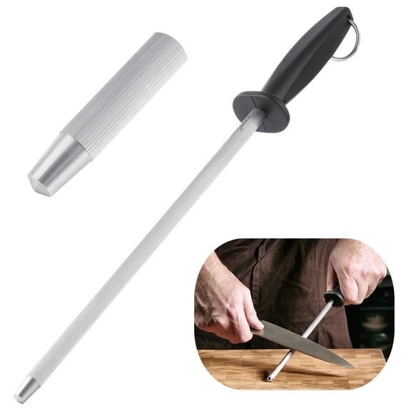 12 Inch Knife Sharpening Rod, Carbon Steel Honing Stick, Diamond Coated Blade Sharpener, Non-slip Grip Kitchen Tool