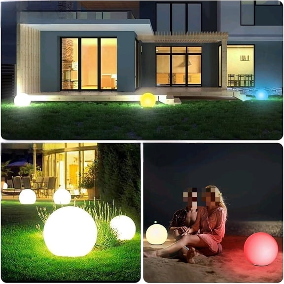 12-Inch LED Ball Light, Solar Rechargeable Globe Light Color Changing Solar Globe Lamp IP67 Waterproof Outdoor Garden RGB Orb Light for Patio Pool Yard Bar Party Decorative Lighting$$Garden & Patio