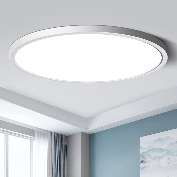 12 Inch LED Flush Mount Ceiling Light Fixture, 5000K Daylight White, 24W(240W Equivalent), 3200LM, Slim Ceiling Lamp, Flat Round Ceiling Lighting for Bedroom Hallway Kitchen