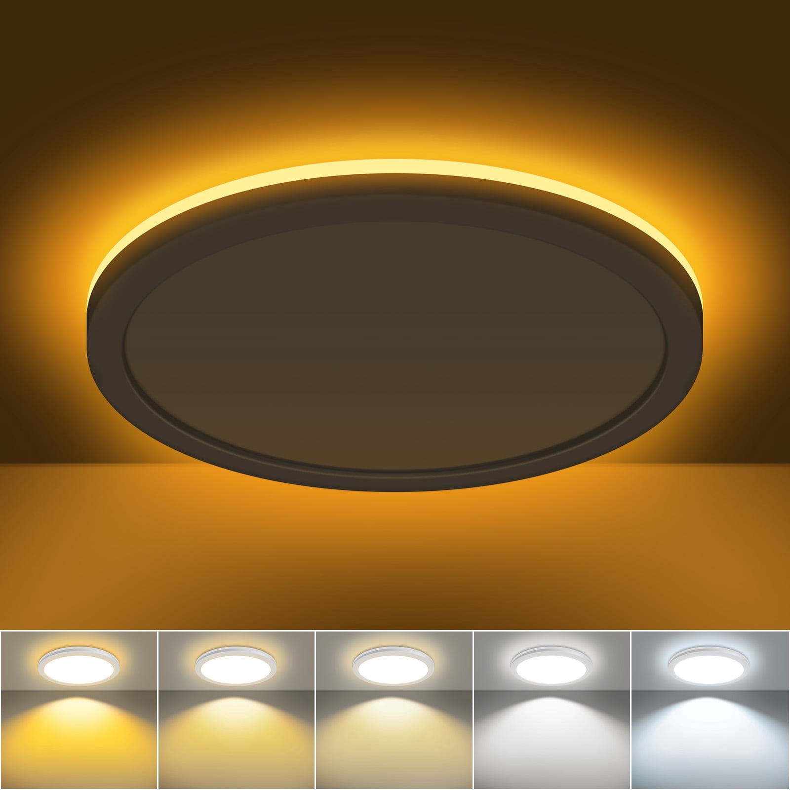 MW 12 Inch LED Flush Mount Night Lights, 24W，1500Lm，2700K-5000K 5CCT, Dimmable,Ceiling Lamp Surface Mount Round Lighting Fixture For Bedroom Living Room，White