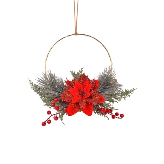 12 Inch LED Lighted Metal Ring Wreath, Artificial Poinsettia Hanging ...
