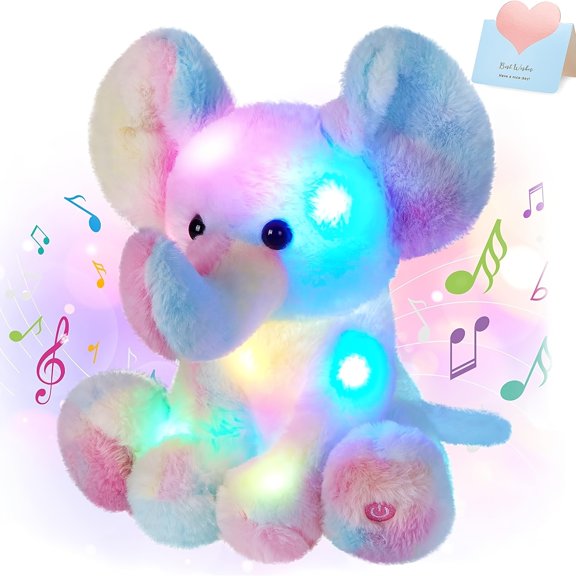 12 Inch LED Musical Rainbow Elephant Plush, Light Up Singing Stuffed Animal, Soft Lullaby Night Light, No Batteries Included, Ideal Gift for Kids Girlfriends