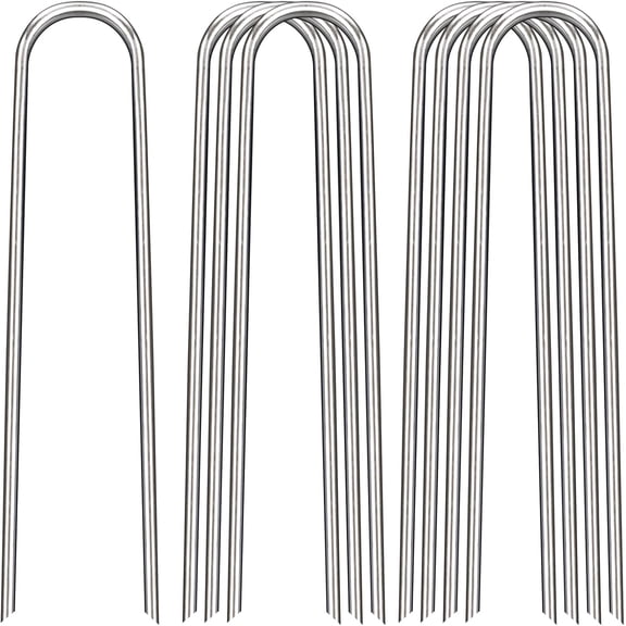 12 Inch Landscape Staples, 12/25/50/100 Pack Galvanized Garden Stakes, Heavy Duty 8 Gauge U-Shaped Ground Stakes for Weed Barrier Fabric, Irrigation Tubing, Fence, Outdoor Decorations