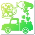 thumbnail image 1 of 12 Inch Large Car Stencil St. Patrick's Day Shamrock Templates Reusable Lucky Clover Plastic Square Gnome Cup Stencils Leprechaun Sign for Painting on Wood Wall Scrapbook Floor Tile, 1 of 8