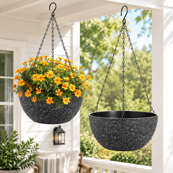 Porch Railing Flower Containers 12 Inch Large Hanging Planters For Indoor Outdoor 2 Pack Flower Pots ...