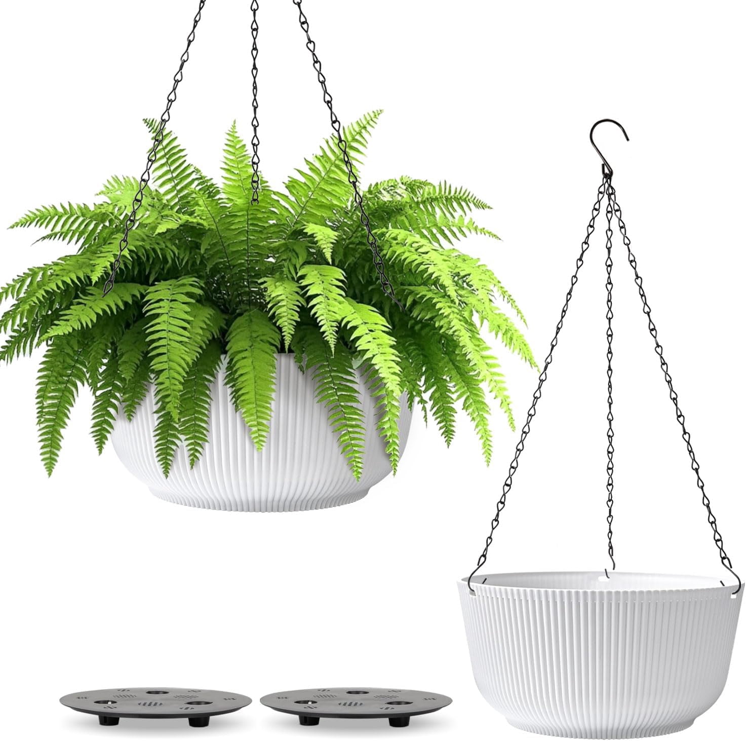 12 Inch Large Hanging Planters for Indoor Plants, 2 Pack Self Watering Hanging Baskets with Drainage Hole and Plant Hanger, White
