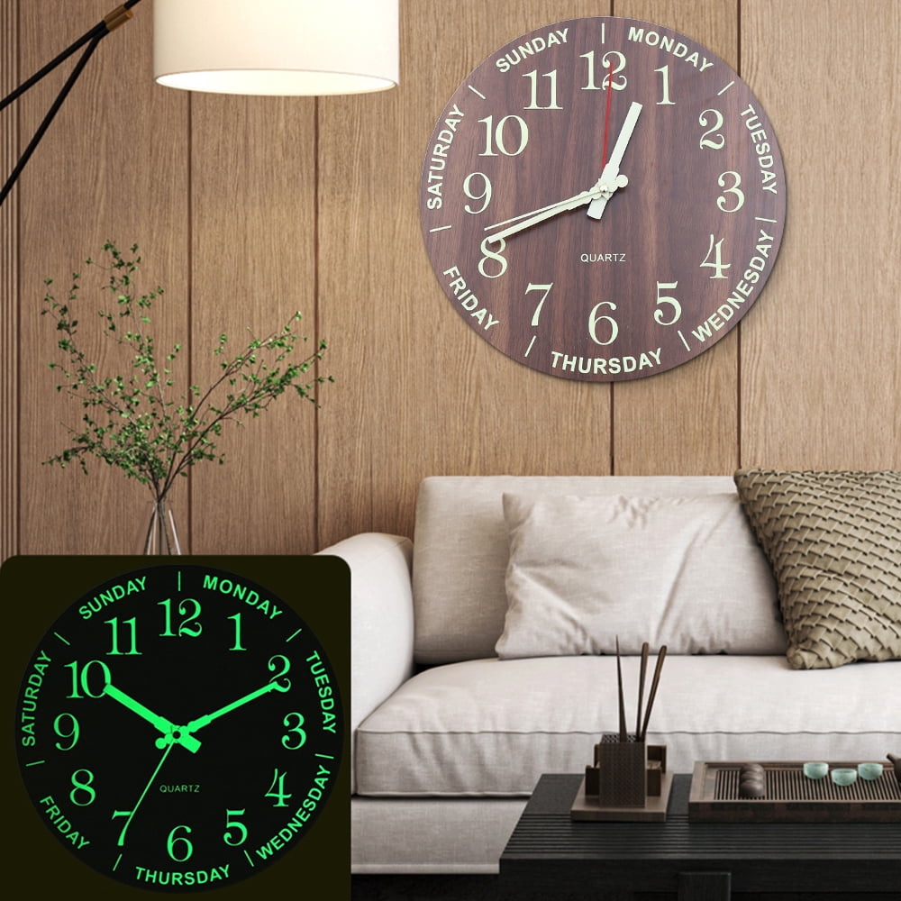 12 Inch Large Modern Luminous Night Light Wall Clock Silent Wood ...