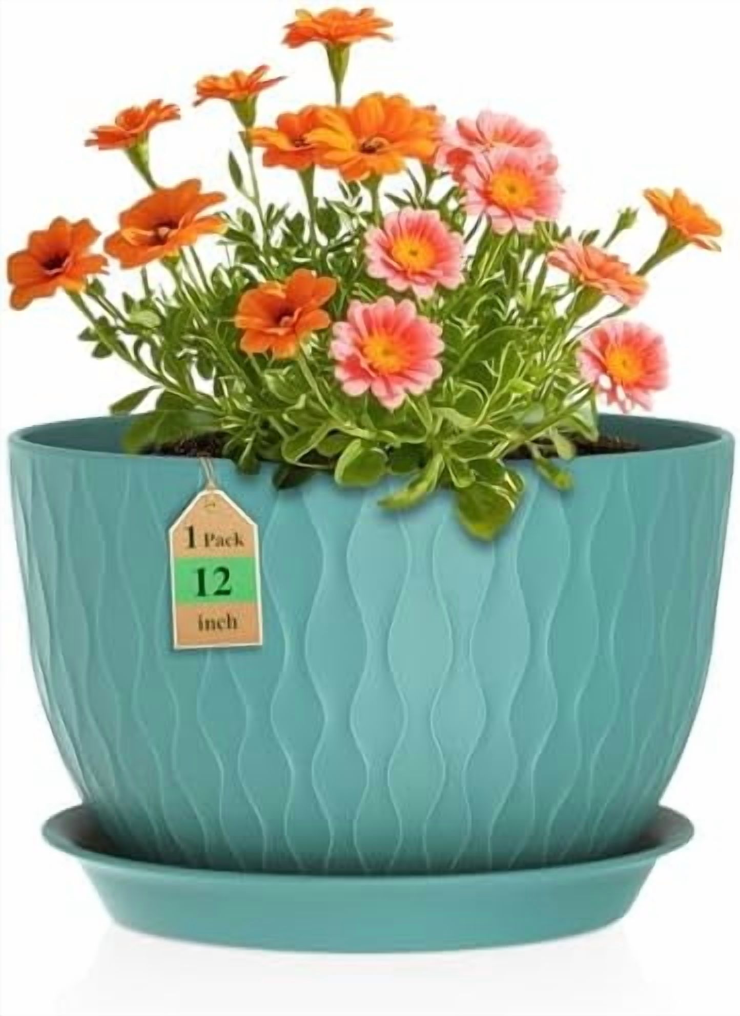 12 Inch Large Plant Pots for Indoor or Outdoor Plants, Wide Water ...