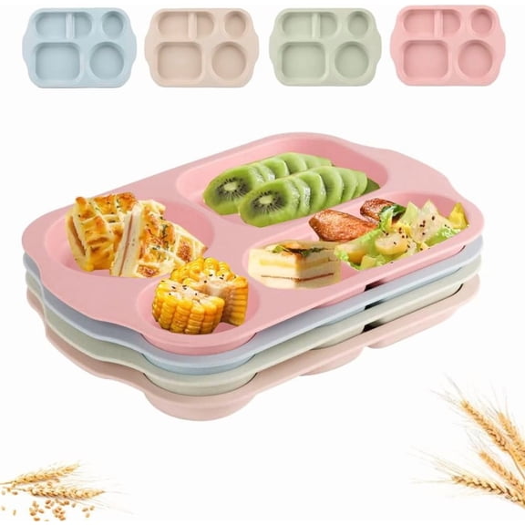 12 Inch Large Unbreakable Divided Plates for Adults kitchen, Wheat Straw Plate, Alternative for Plastic, Reusable Compartment Plates,Dishwasher & Microwave Safe, BPA Free (Warm Series-4Pack)