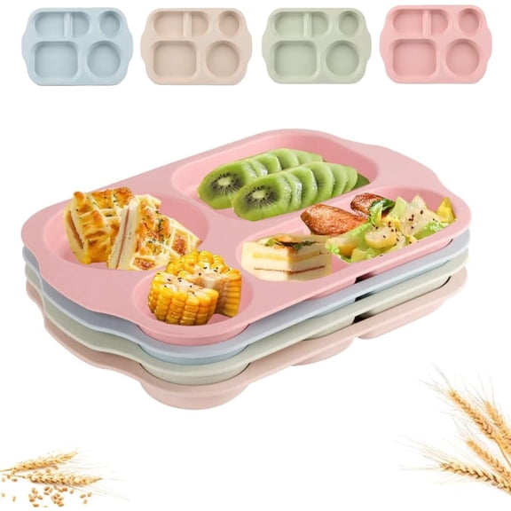 12 Inch Large Unbreakable Divided Plates for Adults kitchen, Wheat Straw Plate, Alternative for Plastic, Reusable Compartment Plates,Dishwasher & Microwave Safe, BPA Free (Warm Series-4Pack)