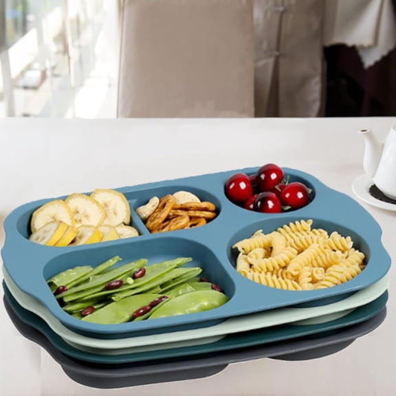 12 Inch Large Unbreakable Divided Plates for Adults kitchen, Wheat Straw Plate, Alternative for Plastic, Reusable Compartment Plates,Dishwasher & Microwave Safe, BPA Free (Grey Series-4Pack)