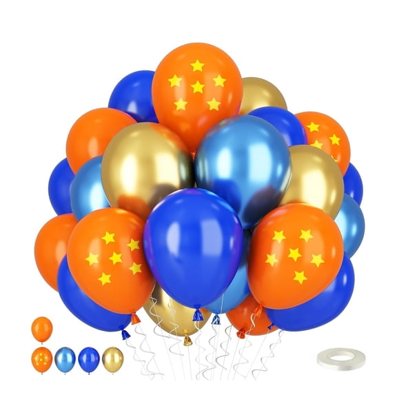 12 Inch Latex Party Balloons, Star Printed Cartoon Theme Decor, Anime Birthday Balloon Kit, Outer Space Party Essentials, Orange, Blue, Gold