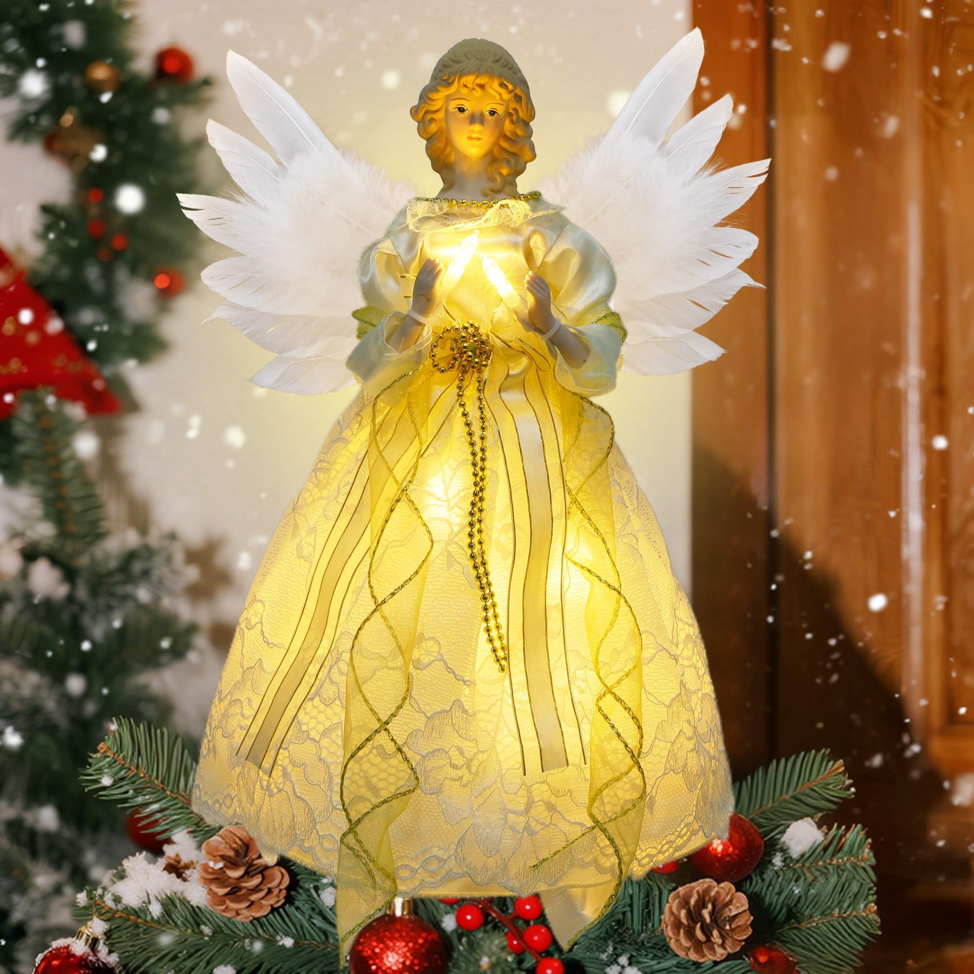 12-Inch Lighted Angel Tree Topper with Warm White LED Lights 1 Piece ...