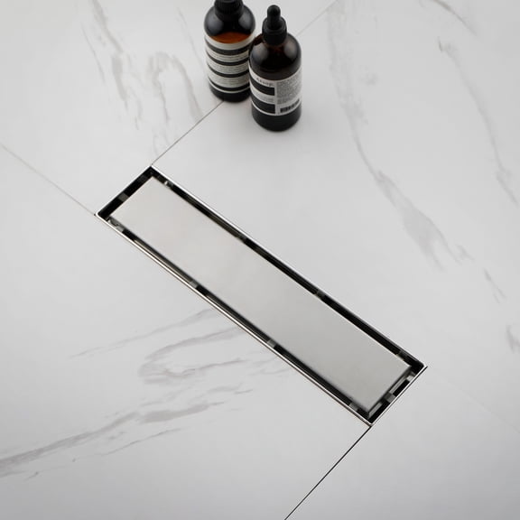 12 Inch Linear Shower Drain 2-in-1 Flat Tile Insert Removable Cover 304 Stainless Steel Hair Strainer Leveling Feet Brushed Nickel Bathroom Laundry Room Balcony Floor Drain Anti Clog Easy Clean Heavy