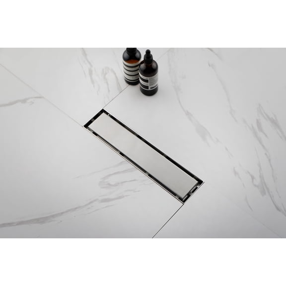 12 Inch Linear Shower Drain - 2-in-1 Flat & Tile Insert Removable Cover 304 Stainless Steel with Hair Strainer & Leveling Feet Brushed Nickel