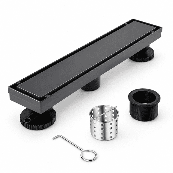12 Inch Linear Shower Drain, 304 Stainless Steel Rectangle Floor Drain with Tile Insert Panel