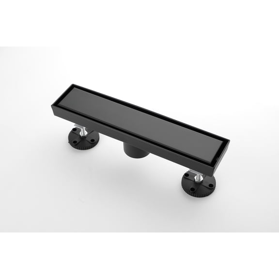 12 Inch Linear Shower Drain Matte Black 304 Stainless Steel 2-in-1 Flat & Tile Insert Cover with Hair Strainer Leveling Feet