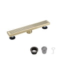 thumbnail image 1 of 12 Inch Linear Shower Drain - Removable Square Patterned Grate 304 Stainless Steel with Hair Strainer & Leveling Feet Brushed Gold, 1 of 8