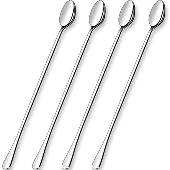 12-Inch Long Handle Mixing Spoons, Iced Teaspoons, Ice Cream Spoon, Stainless Steel Cocktail Stirring Spoons, Set of 4