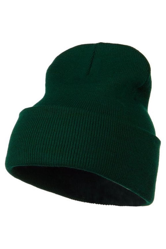 12 Inch Long Knitted Beanie - Dark Green OSFM