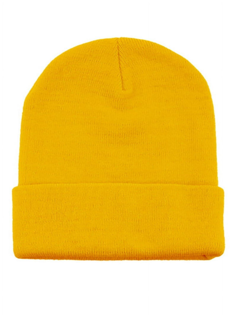 M.G 12 Inch Long Knitted Beanie, Yellow, Winter Warm, 100% Acrylic
