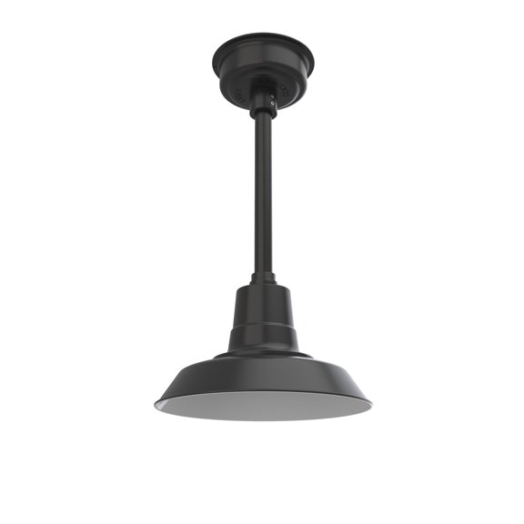 12" Inch Matte Black Vintage Barn Light with a Matte Black Downrod and Standard Base