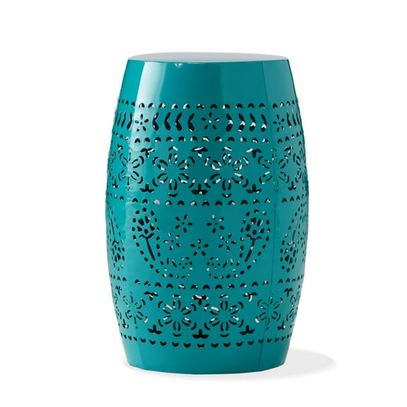 12 Inch Metal Outdoor Side Table, Teal Floral Cutout Iron Accent Table, Weather & Rust Resistant Pre-Assembled End Table for Patio, Balcony, Garden & Living Room