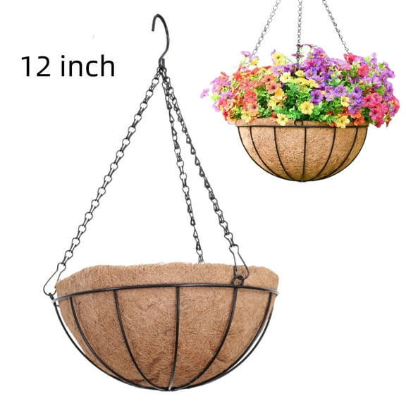 12 Inch Metal Round Hanging Planter,Basket with Coconut Liners, Hanging Planters Baskets with Natural Coco Liner for Outdoor Indoor Planters Flowers Vegetables