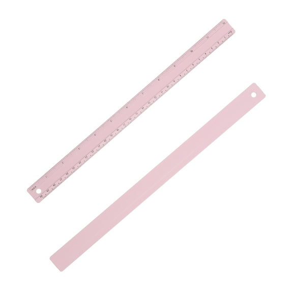 12 Inch Metal Ruler, 2Pcs Aluminum Alloy Metric Ruler with Inches and Centimeters Precision Measuring for Office Engineering Drafting Style 2, Pink