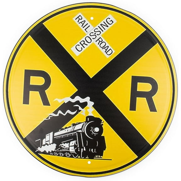 12 Inch Metal Sign Train Round Tin Railroad Crossing Vintage for Wall Home Decor
