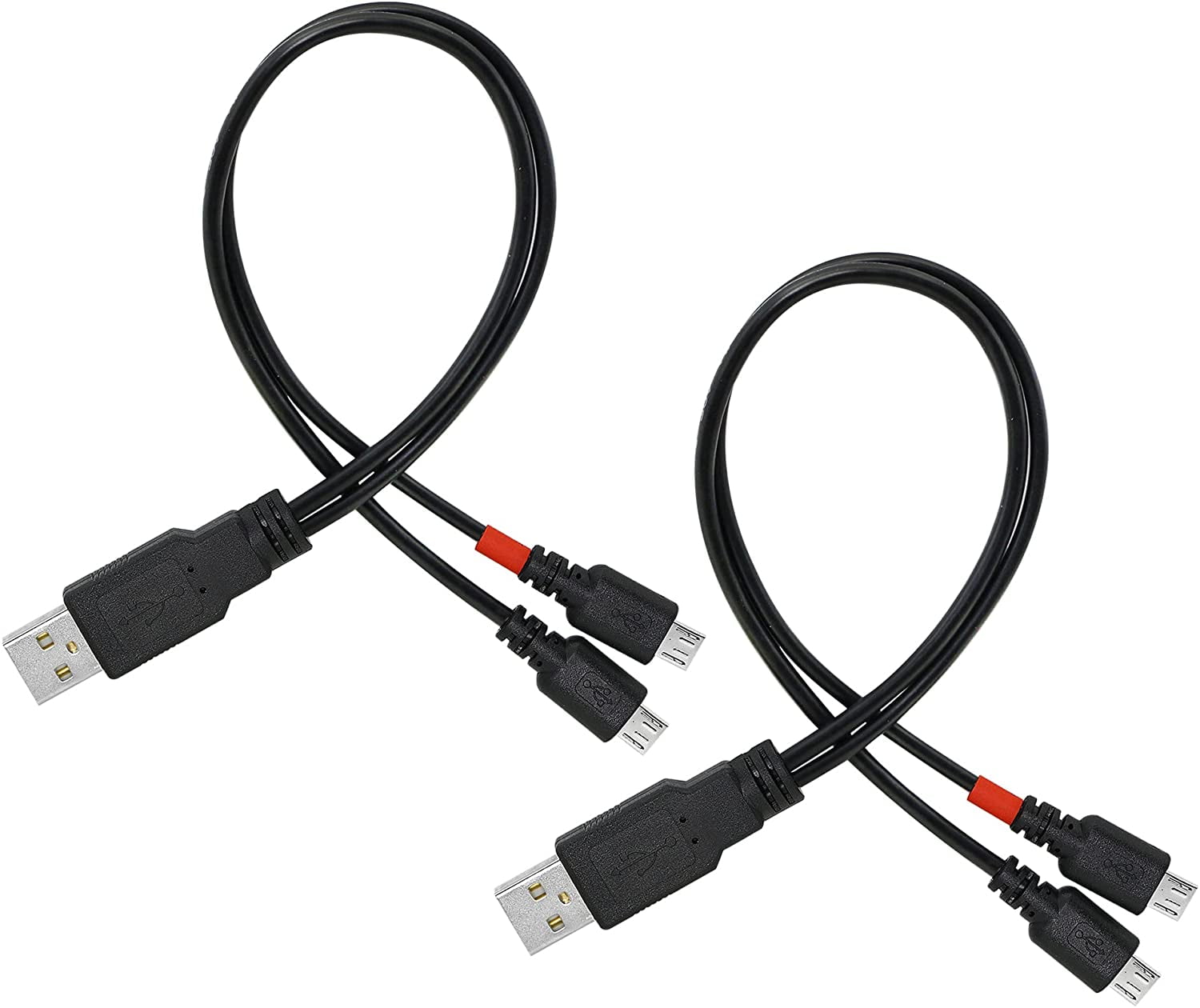 12 Inch Micro USB 2.0 Type A Male to Dual Micro USB Male Y Data Charge