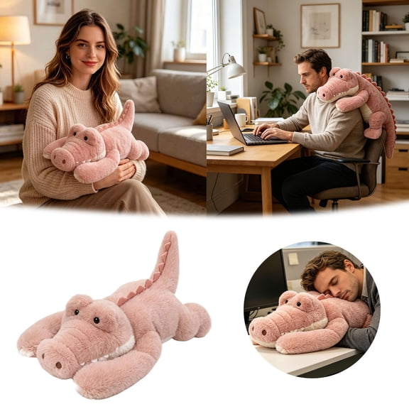 12 Inch Mini Weighted Stuffed Animal Pink Crocodile, Portable Soft Weighted Plush for Anxiety Relief, Kids Travel Cuddle Pillow