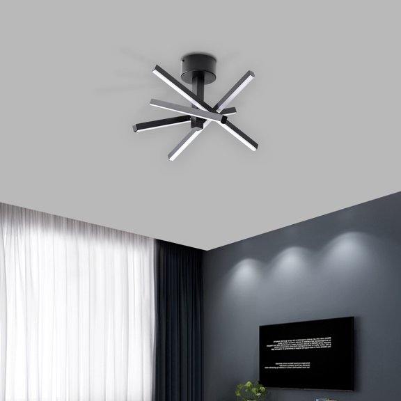12-Inch Modern LED Ceiling Light, Geometric Starburst Design with Black Finish for Living Room, Bedroom, Hallways