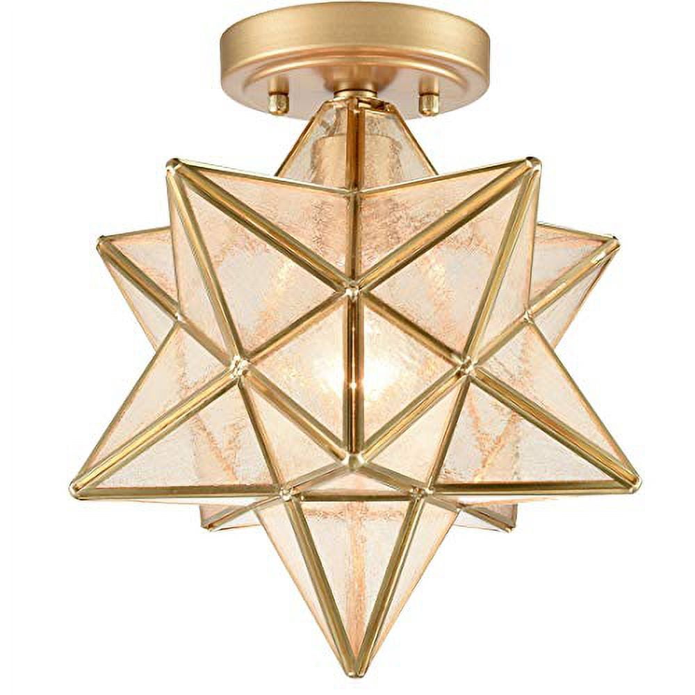 12-Inch Brass Moravian Star Ceiling Light with Glass Shade